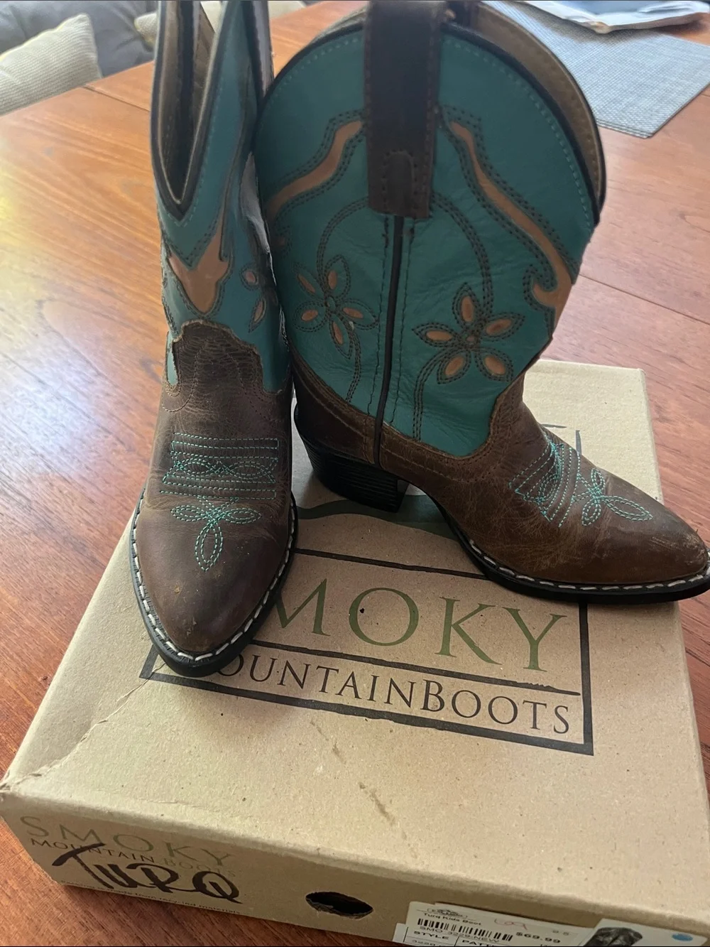 Smoky Mountain Girls' Brown & Turquoise Western Boots